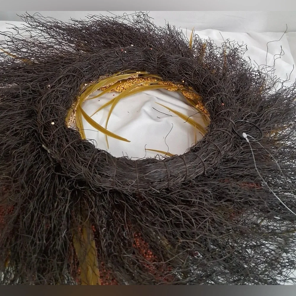NEW Handcrafted Autumn Harvest Wreath with Multicolor Wheat Grass & Millet Fall